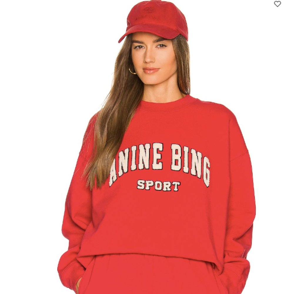 NWT Anine Bing Sport Red Oversized Tyler Crewneck Pullover Sweatshirt